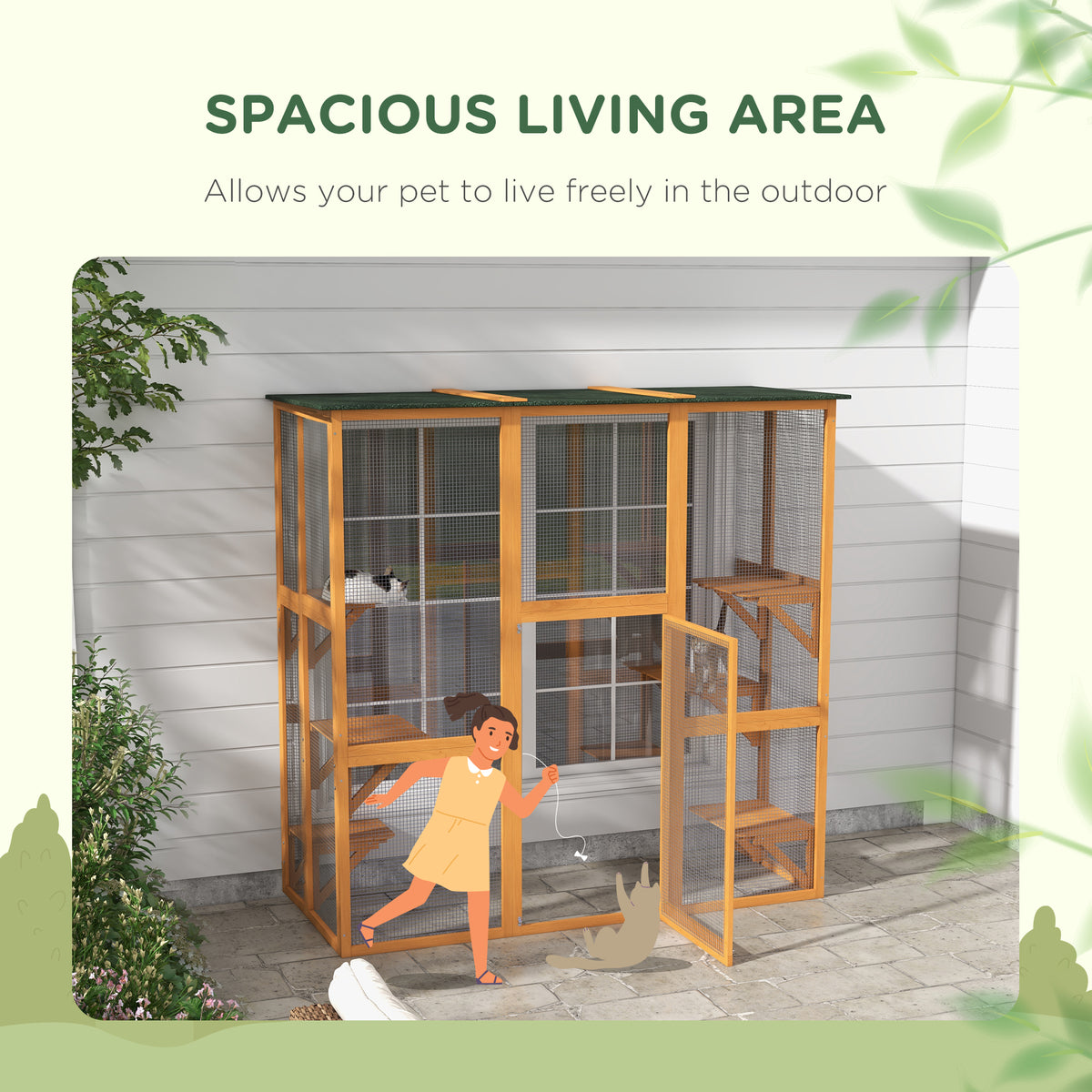 Outdoor Cat House Big Catio Wooden Feral Cat Shelter Enclosure with Large Spacious Interior, 6 High Ledges, Weather Prot