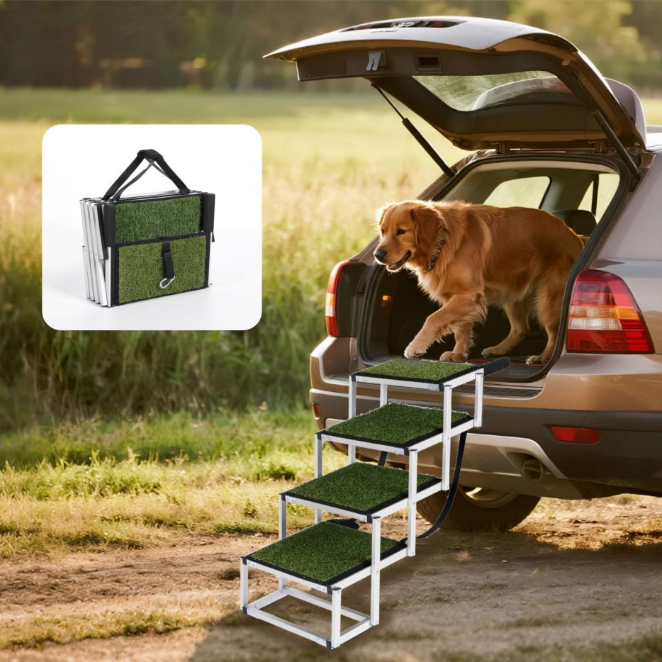 Foldable Dog Ramp For Cars, SUVs, Trucks, Portable Pet Dog Stairs For Large Dogs With Non-Slip Surface & Reinforced Desi