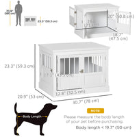 31" Dog Crate Furniture End Table with Three Doors for Small Dogs, White
