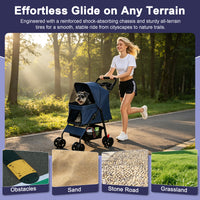 Foldable Pet Stroller for Small Dogs and Cats Under 28 lbs with Multi-Functional Tray, 2 Safety Leashes, Storage Basket 