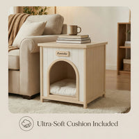 Modern Indoor Wooden Dog House with Removable Cushion – Solid Cedar Pet House for Small Dogs & Cats, Furniture-Grade Sca