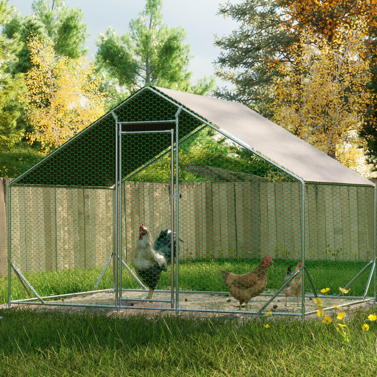 Large Metal Chicken Coop, Walk-in Chicken Run, Galvanized Wire Poultry Chicken Hen Pen Cage, Rabbits Duck Cages With Wat