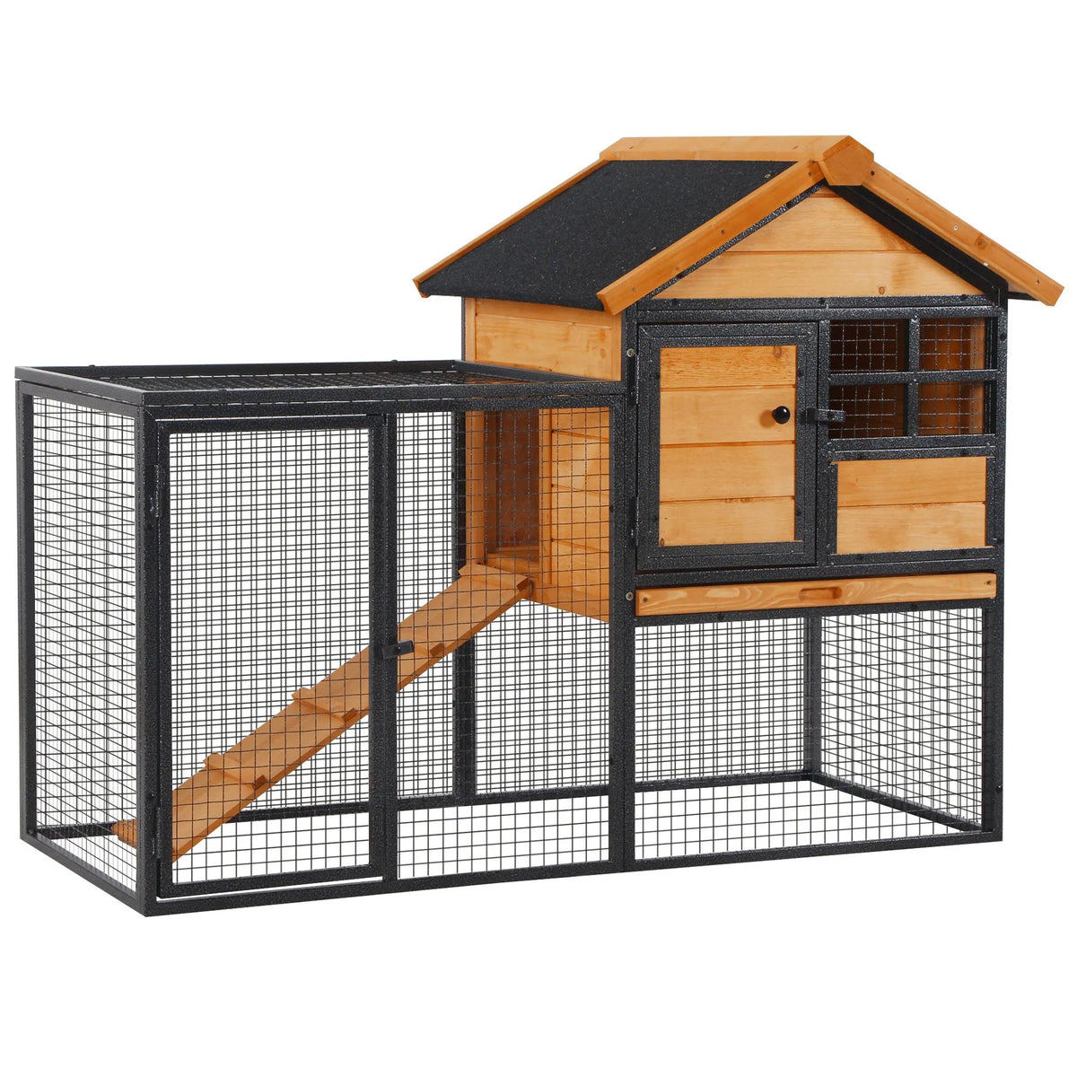 Wood-Metal Large Rabbit Hutch Bunny Cage Pet House Small Animal Habitat with Slide-Out Tray, Lockable Door, Water-Resist