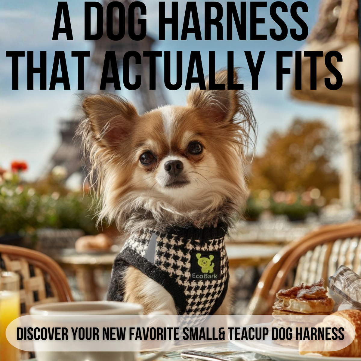 Houndstooth Dog Harness by EcoBark - Step In Dog Harness - Reflective Soft Mesh Halter Body Harness for Teacup, Small Dogs and Puppies - BIG FRENCHIES