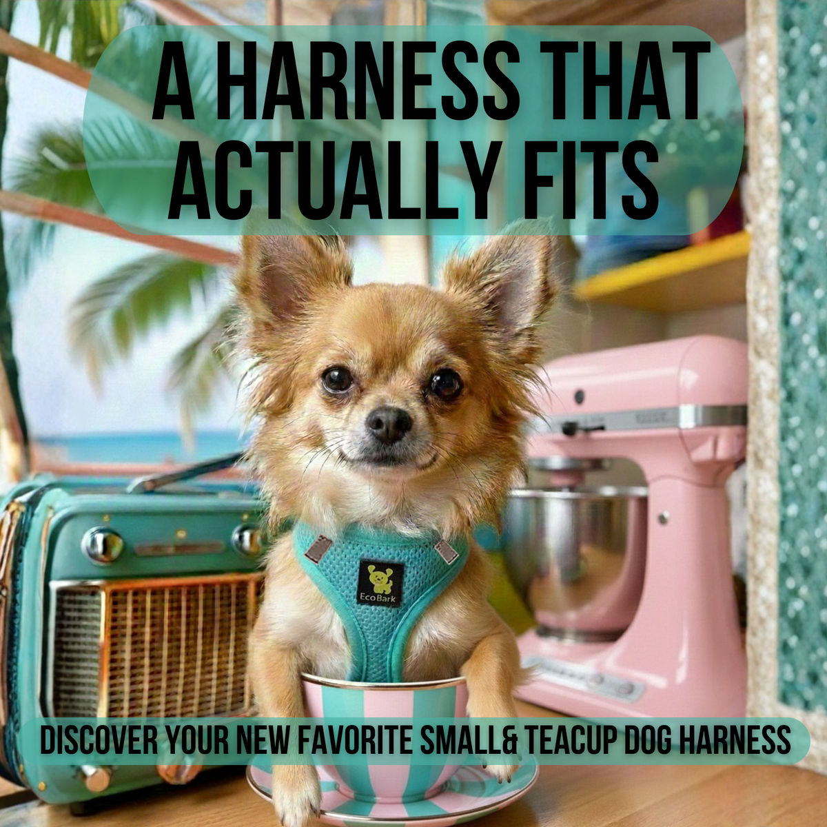 EcoBark Mint Turquoise Step In Dog Harness - Rapid Fastener Reflective Soft Mesh Vest Halter for Puppies and Small Dogs - BIG FRENCHIES