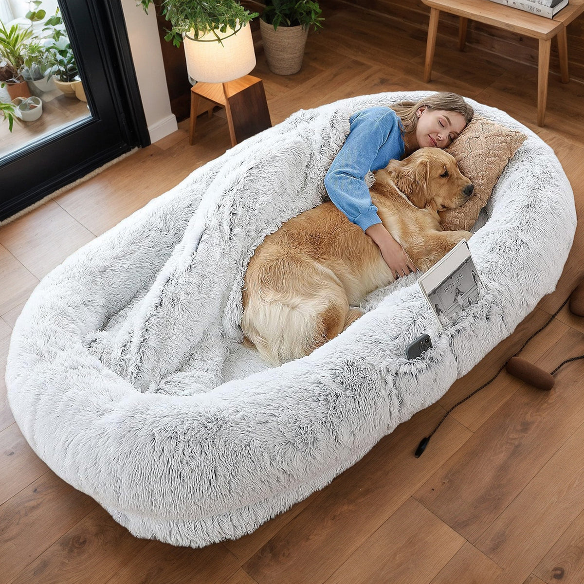 Human Dog Bed, Washable Faux Fur Dog Bed for People Doze Off, Napping Orthopedic Dog Bed,71''x45''x14'' Size Fits You an