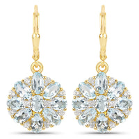 18K Yellow Gold Plated 4.58 Carat Genuine Blue Topaz and White Topaz .925 Sterling Silver Earrings