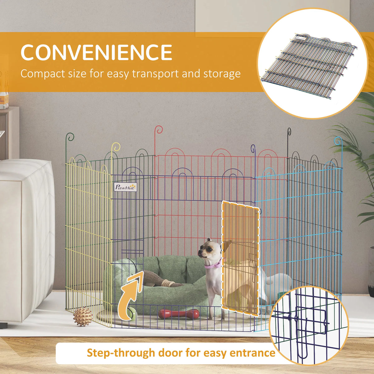 Metal Pet Playpen Portable Hexagon Dog Exercise Fence Multi-colored