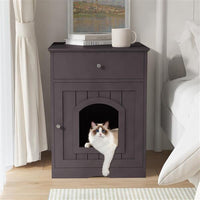 Wooden Pet House Cat Litter Box Enclosure With Drawer, Side Table, Indoor Pet Crate, Cat Home Nightstand Brown