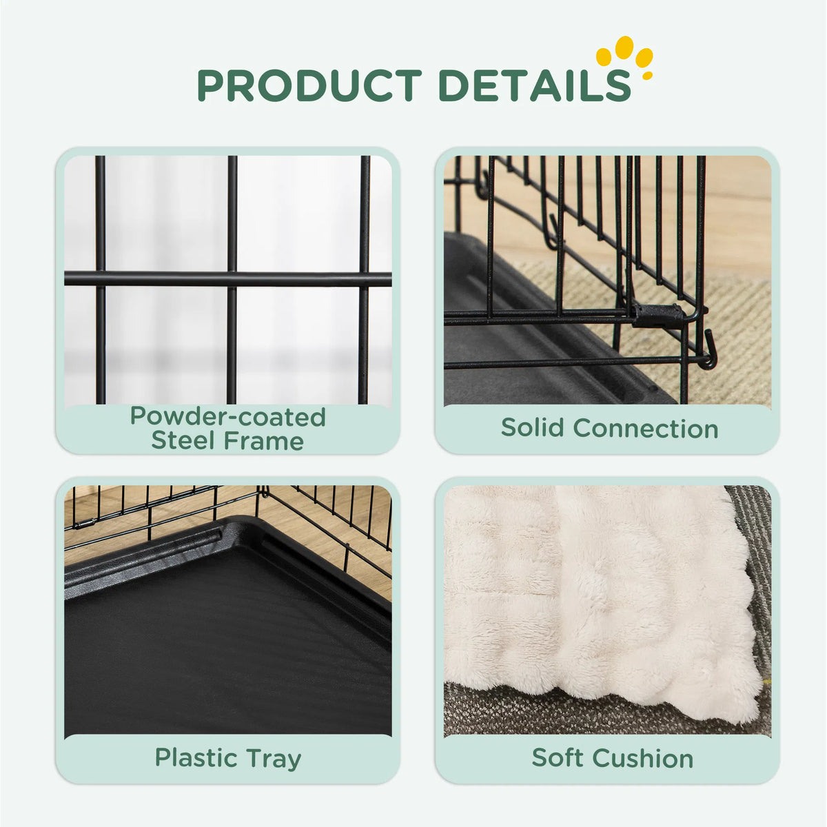41" Dog Crate with 2 Doors, Folding Metal Dog Cage with Soft Cushion, Removable Tray, Handle, for Small Dogs, Black