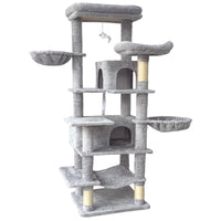 68in Tall Multi-Level Green Cat Tree with Hammocks, Hanging Basket, Cat Cave, Removeable Cushion, Scratching Posts - Plu