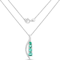0.34 Carat Genuine Zambian Emerald and White Diamond 14K White Gold Pendant