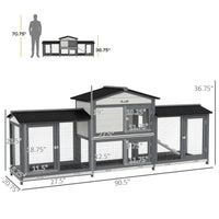 Wooden Rabbit Hutch Bunny Cage Pet Playpen House Enclosure With Double Side Run Boxes, No Leak Tray, Ramp, For Rabbits, 