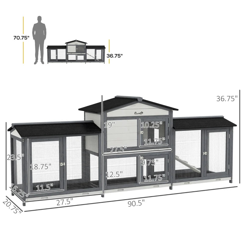Wooden Rabbit Hutch Bunny Cage Pet Playpen House Enclosure With Double Side Run Boxes, No Leak Tray, Ramp, For Rabbits, 