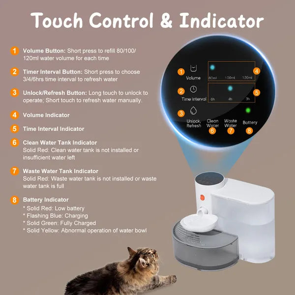 Smart Pet Water Fountain Automatic Cat Water Dispenser 3L&101OZ Cordless Rechargeable Dog Water Fountain Self-Refill Wit