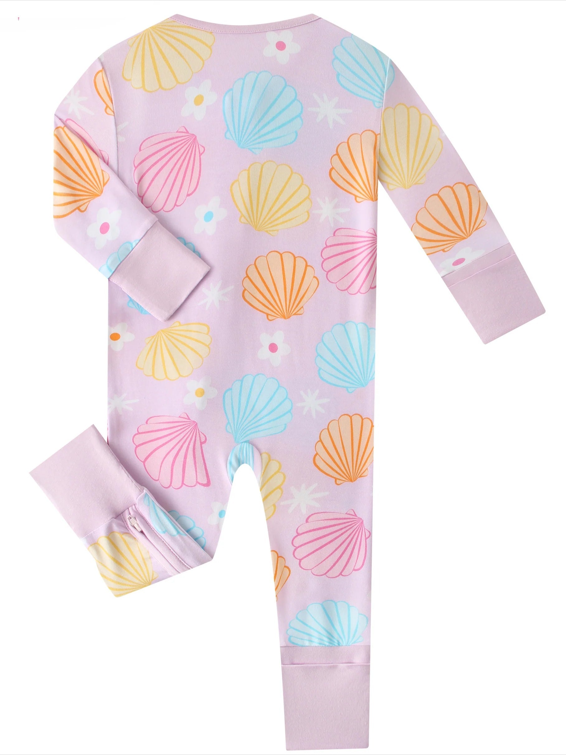 PoshTOT Colorful Seashell Bamboo Baby Convertible Zippy Romper