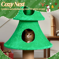 59in Large Tall Christmas Tree Cat Tower With 2 Cat Condos & Scratching Post, Soft Fleece Cat Tree With Teaser Toy & Stu