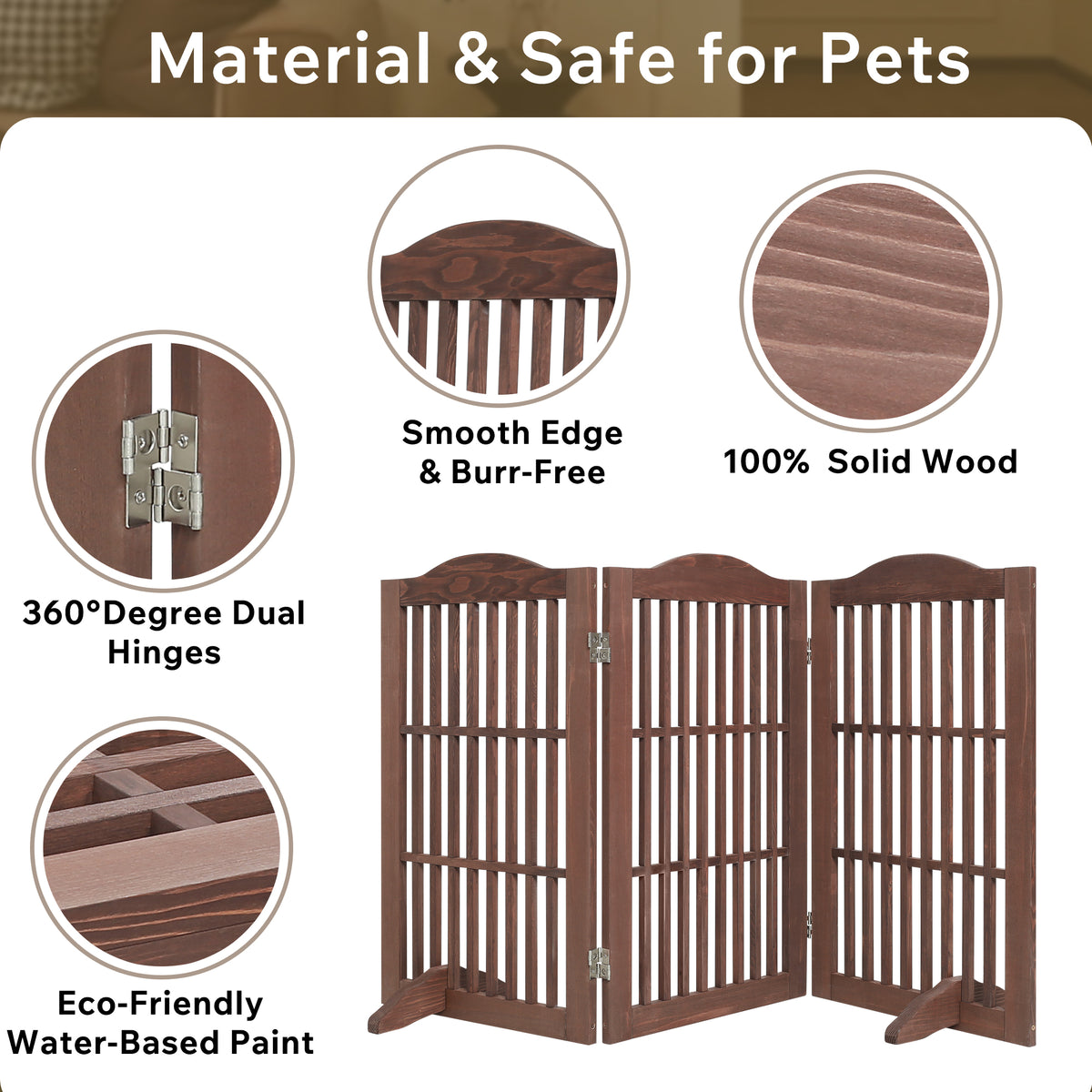 Wooden Freestanding Foldable Pet Gate for Dogs, 30 inch 3 Panels Step Over Fence, Dog Gate for The House, Doorway