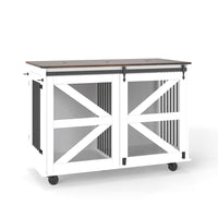47.2 Mobile Dog Crate With Flip-Top Feeding Door, Dual-Access & 5 Caster System 2 Locking, Side Hooks - Multi-Functional