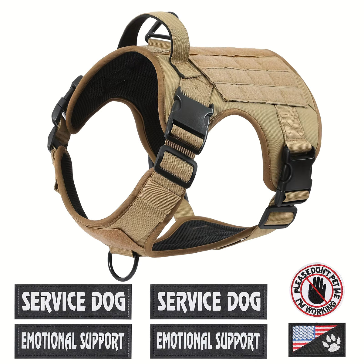 American Local Tactical Pet Boobs Service Dog Harness Vest Adjustable Reflective Dog Harness Metal Buckle Hiking Trainin