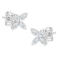 14K White Gold 1/2 Cttw Marquise Diamond 8 Stone Floral Leaf Stud Earrings (H-I Color, SI1-SI2 Clarity)