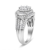 14K White Gold 1 1/2 Cttw Diamond Floral Cluster and Studded Shank Halo Ring (H-I Color, SI2-I1 Clarity) - Ring Size 7