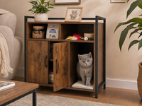 Rustic Brown Wooden Cat Litter Box Enclosure, Spacious Hidden Cat Litter Box with Scratching Mat Furniture for Bedroom, 