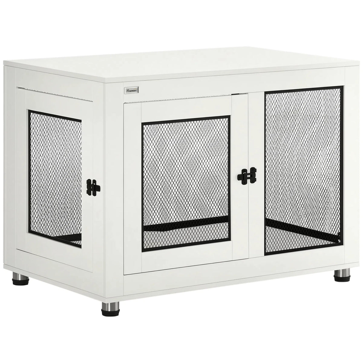 Pet Crate End Table with Water-resistant Cushion or Large Medium Dogs, White