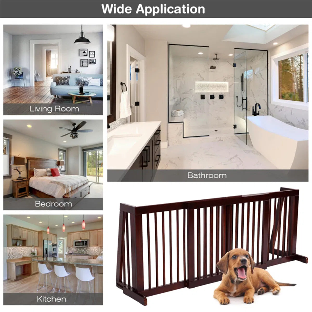 Wooden Pet Gate 3 Panels,Freestanding Length Adjustable