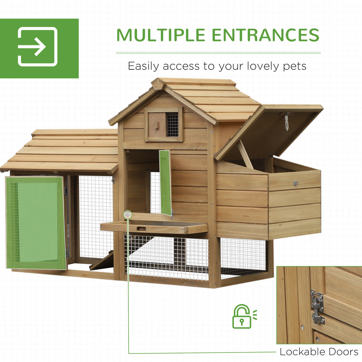 59" Small Wooden Chicken coop Hen House Poultry Cage for Outdoor Backyard with 2 Doors, Nesting Box and Removable Tray, 