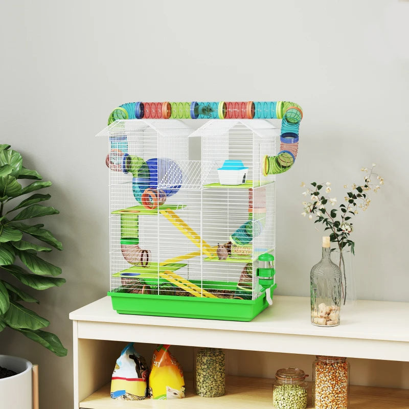 PawHut 5 Tier Hamster Cage With Tubes And Tunnels, Small Animal Cage, Rat Gerbil Cage With Water Bottle, Food Dish, Exer