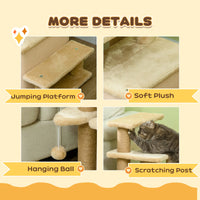 Cat Stairs Pet Steps for Couch Bed with Scratching Posts Condo Ball Toy, 23.6" x 15.7" x 26", Beige