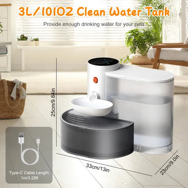 Smart Pet Water Fountain Automatic Cat Water Dispenser 3L&101OZ Cordless Rechargeable Dog Water Fountain Self-Refill Wit