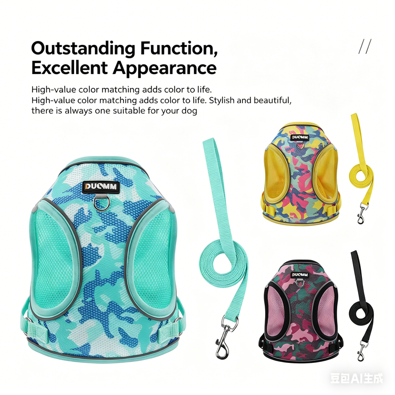 Reflective Camouflage Dog Harness and Leash Set for Small Dogs-Pet Collars & Leashes-BIG FRENCHIES-Jane's Pet Boutique