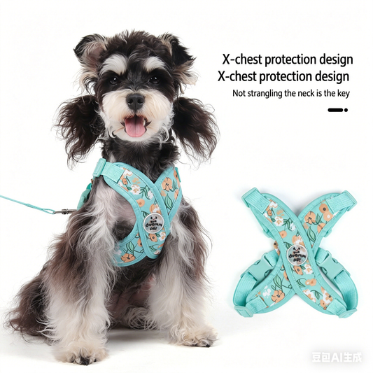 Floral Dog Harness and Leash Set Soft Adjustable No Pull Vest for Small Dogs and Puppies