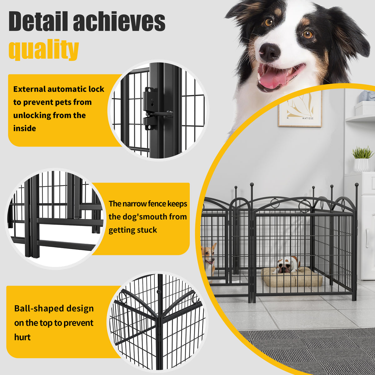 Dog Playpen Indoor 24 inch 8 Panels Metal Dog Pen Pet Dog Fence Outdoor Exercise Pen with Doors, Heavy Duty Dog Fence Pu