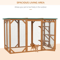 Outdoor Cat House, Catio Wooden Feral Cat Shelter, Cat Cage with Platforms, Large Enter Door, Weather Protection Asphalt