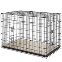 41" Dog Crate with 2 Doors, Folding Metal Dog Cage with Soft Cushion, Removable Tray, Handle, for Small Dogs, Black