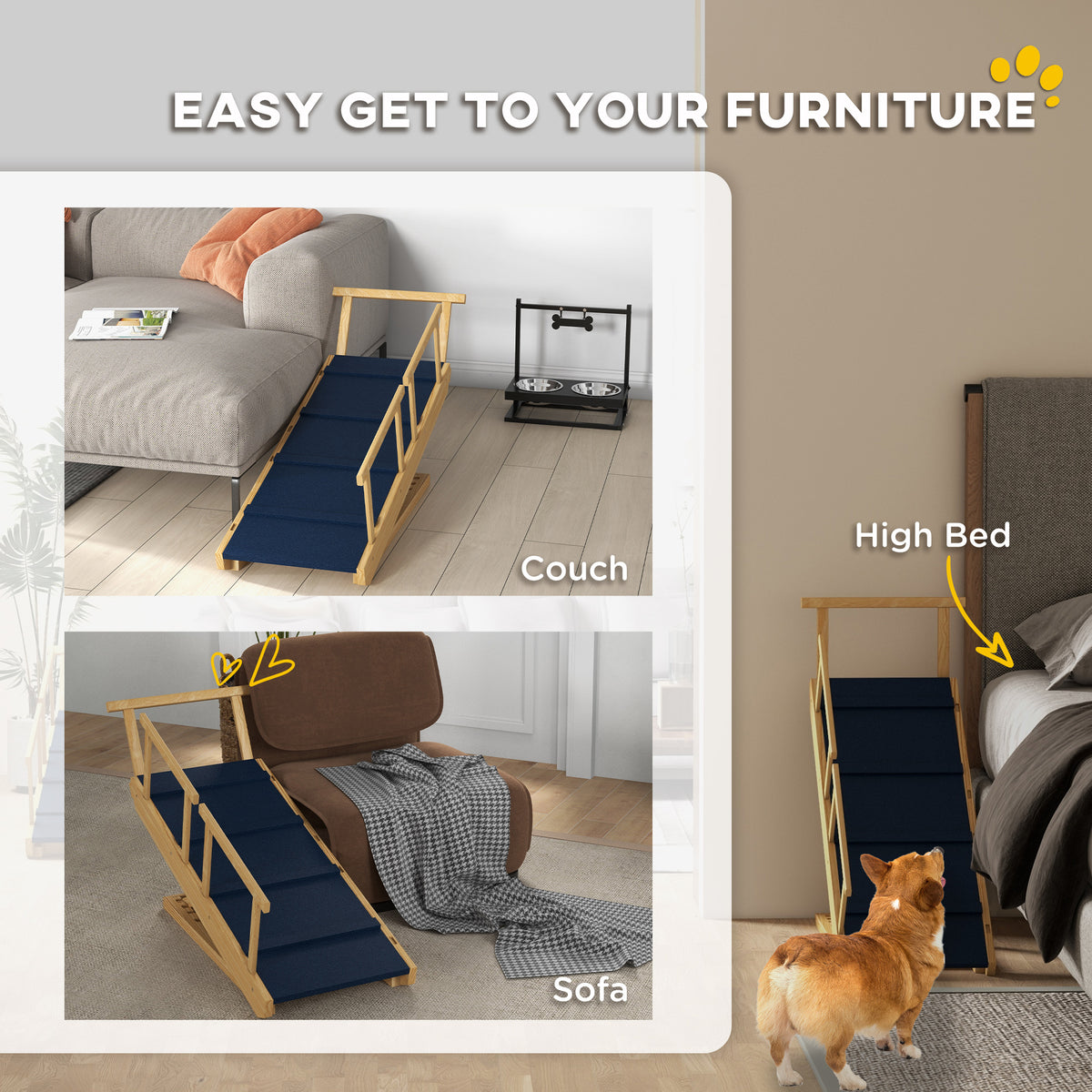 Dog Ramp, Adjustable Height Pet Steps, Foldable Dog Stairs with Non-slip Mat for Small to Large Dogs