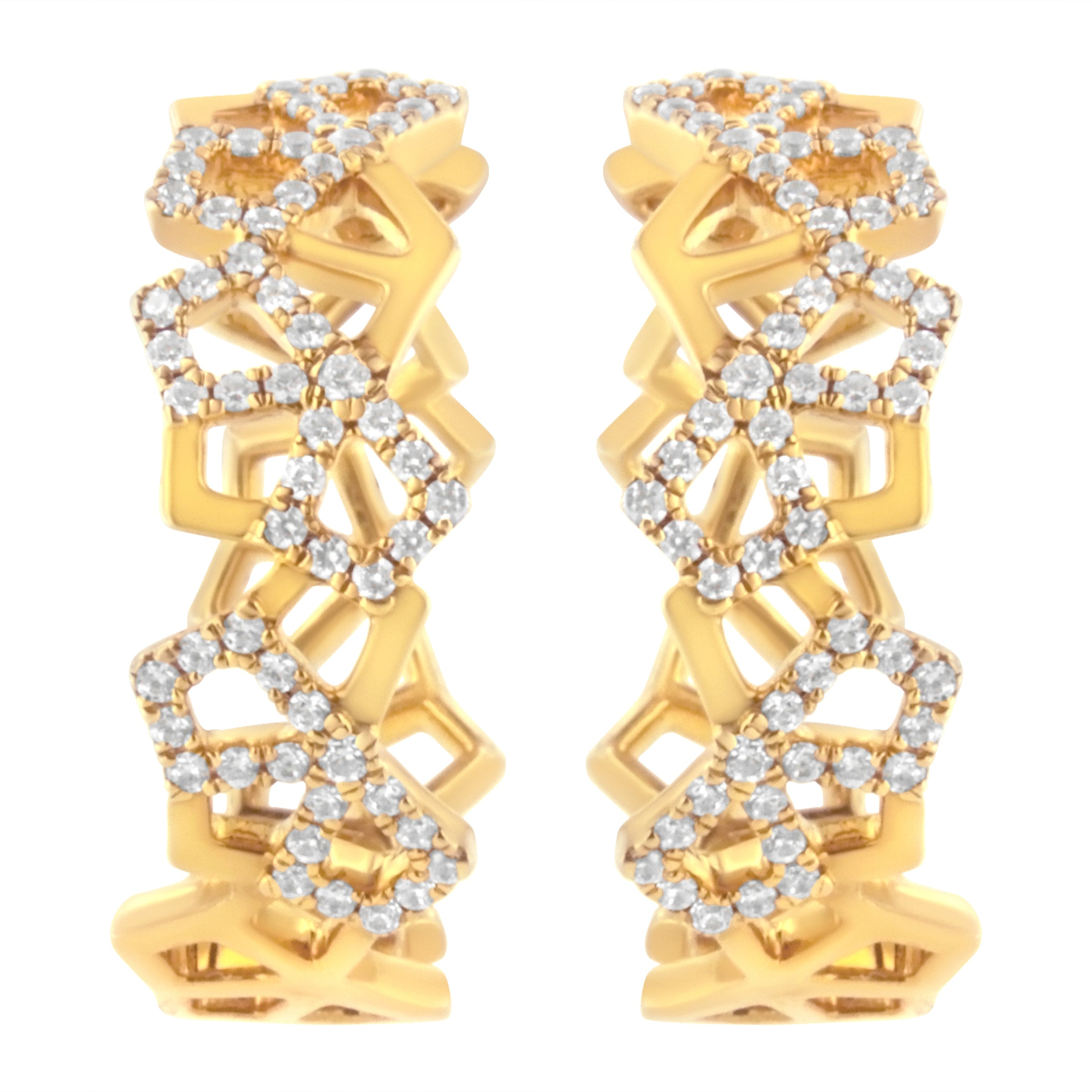 14K Yellow Gold 3/4 Cttw Diamond Honeycomb Hoop Earrings (G-H Color, SI1-SI2 Clarity) - 24MM