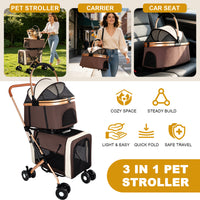 3-in-1 Double Pet Stroller For Small Medium Dogs Cats, Foldable Frame Convertible Pet Carrier Tote, Shockproof Wheels Wi