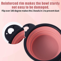 Collapsible Dog Dual Bowls Reinforced Rim 180 Degrees Flip Over Foldable Double Bowl With Lock Clips More Stable Dog Tra