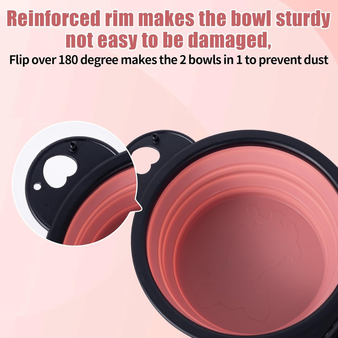 Collapsible Dog Dual Bowls Reinforced Rim 180 Degrees Flip Over Foldable Double Bowl With Lock Clips More Stable Dog Tra