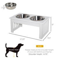 6" Height Small Puppy Dog Feeding Station for Messy Pets, Stainless Steel Elevated Dog Bowls with Modern Wooden Frame, D