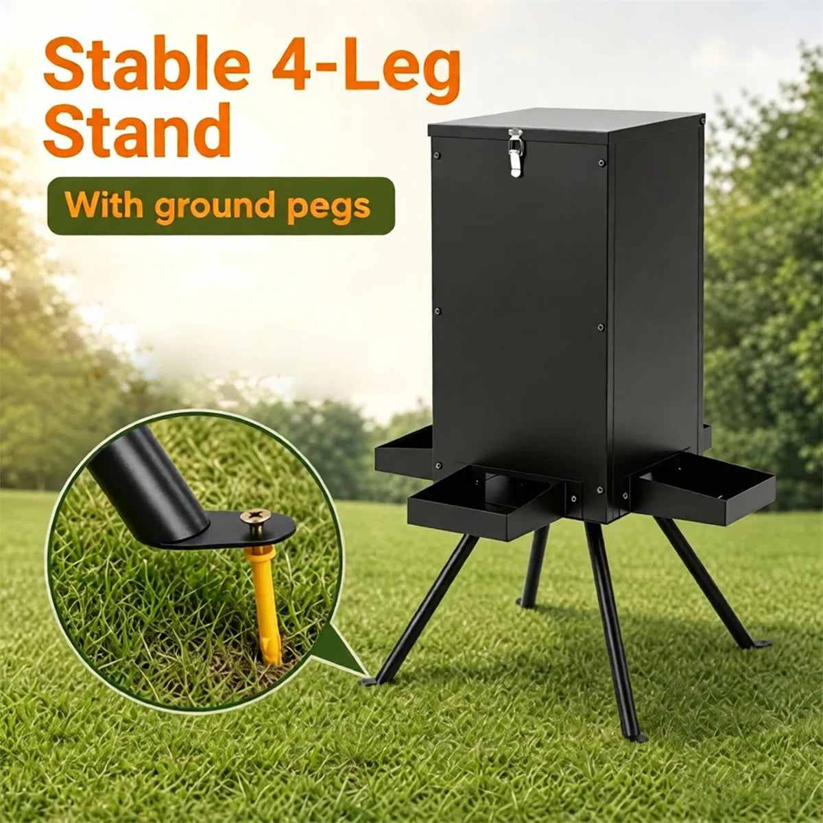 14 Gallon Gravity Deer Feeder 50-90 LBS Capacity Galvanized Coated Steel Wildlife Game Feeder with 4 Feeding Trays Locka
