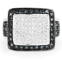 0.64 Carat Genuine White Diamond and Blue Diamond .925 Sterling Silver Ring