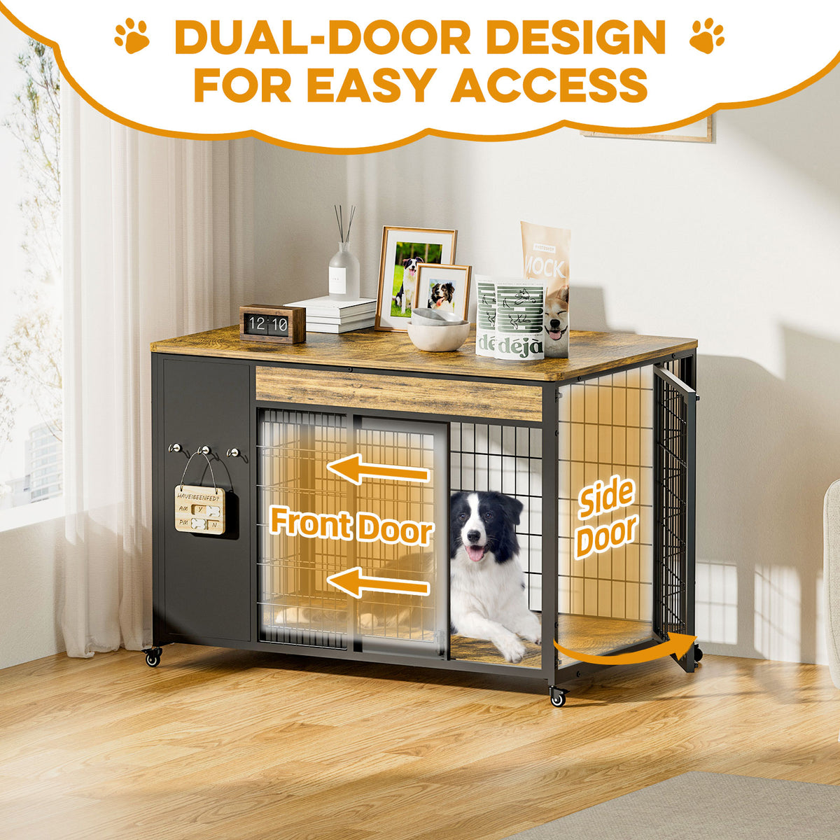 38in Dog Crate Furniture - Dog Crate With DIY Frame, Sliding Door Indoor Kennel, Wooden Dog Cage End Table, For Medium-L