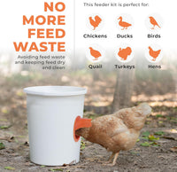 Durable Chicken Feeder Rain Proof Poultry Feeder Port Gravity Feed Kit For Buckets, Barrels, Bins, Troughs, Easy Clean -