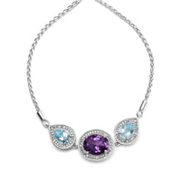 .925 Sterling Silver Oval Amethyst and Pear Blue Topaz with Diamond Accent Lariat 4â€-10â€ Adjustable Bolo Bracelet (H-I Color, SI1-SI2 Clarity)