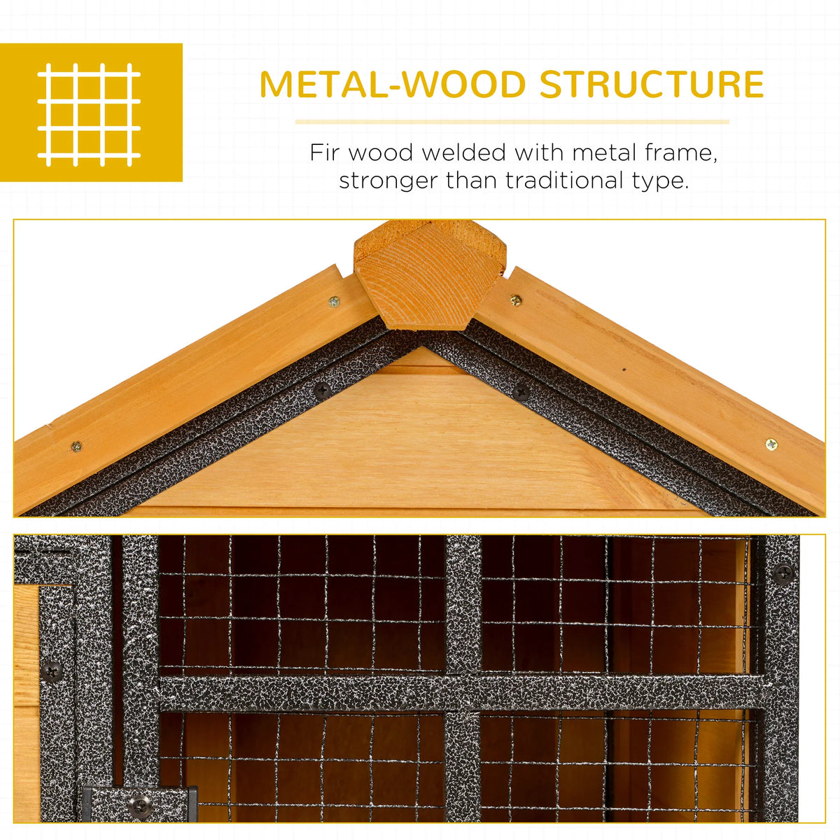 Wood-Metal Large Rabbit Hutch Bunny Cage Pet House Small Animal Habitat with Slide-Out Tray, Lockable Door, Water-Resist